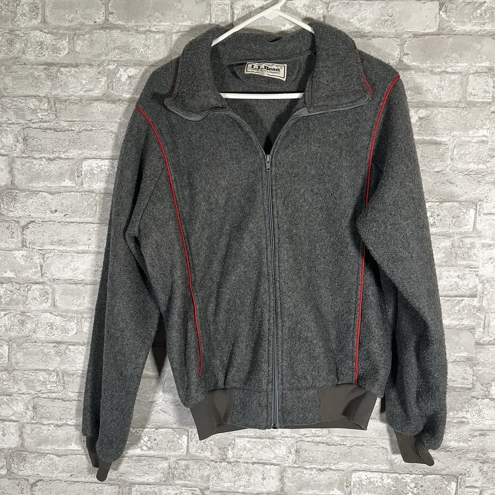 Vintage LL Bean Fleece Gray Bomber Jacket Size Large